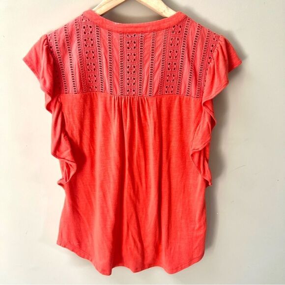 Maeve orange flutter sleeve top with lace size XS - Picture 5 of 7